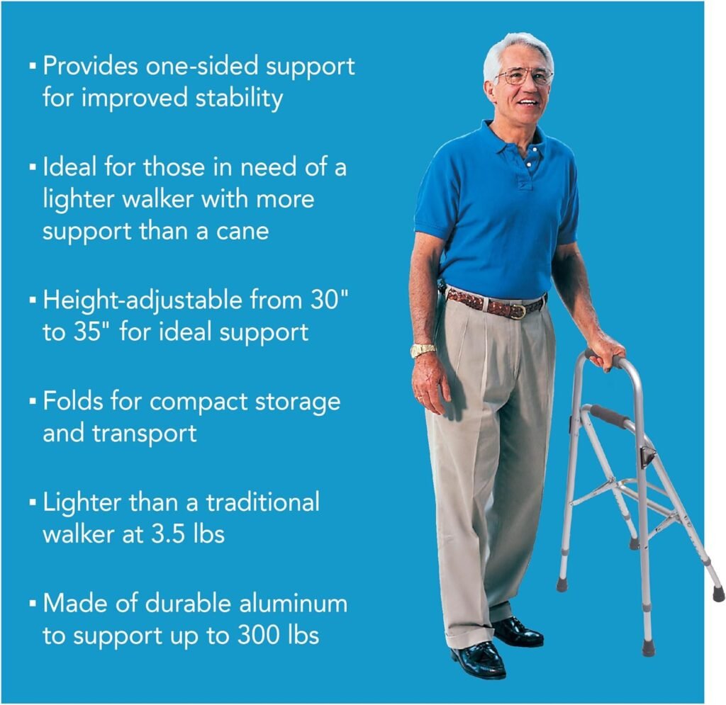 Carex Folding Hemi Walker, One Handed Adult Walker, Lightweight Adjustable Mobility Aid for Seniors, Side Arm Style Guardian Walker Carex Folding Hemi Walker, One Handed Adult Walker, Lightweight Adjustable Mobility Aid for Seniors, Side Arm Style Guardian Walker