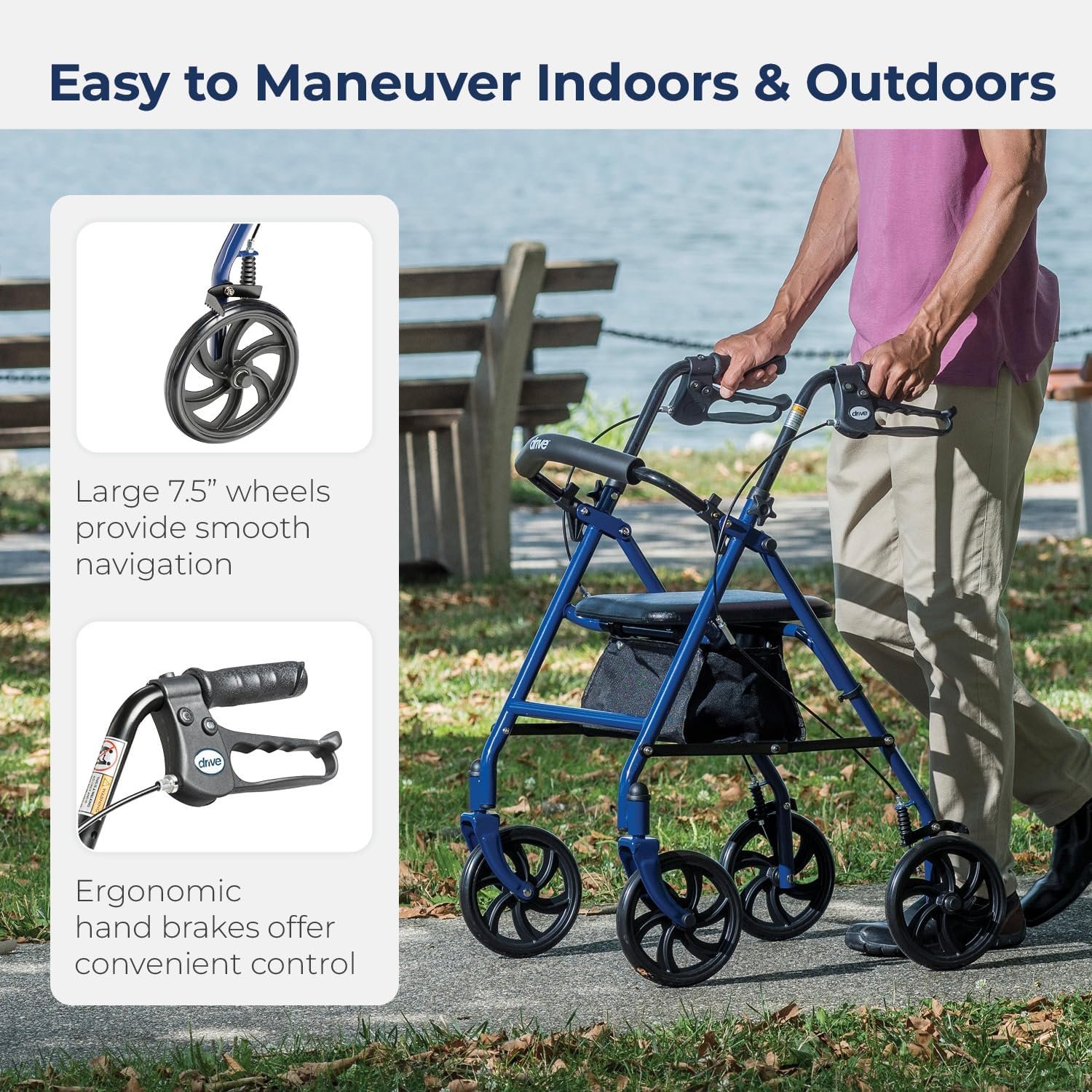 Drive Medical Rollator Walker Review drive-medical-10257bl-1-4-wheel-rollator-walker-with-seat-steel-rolling-walker-height-adjustable-75-wheels-removable-bac-5