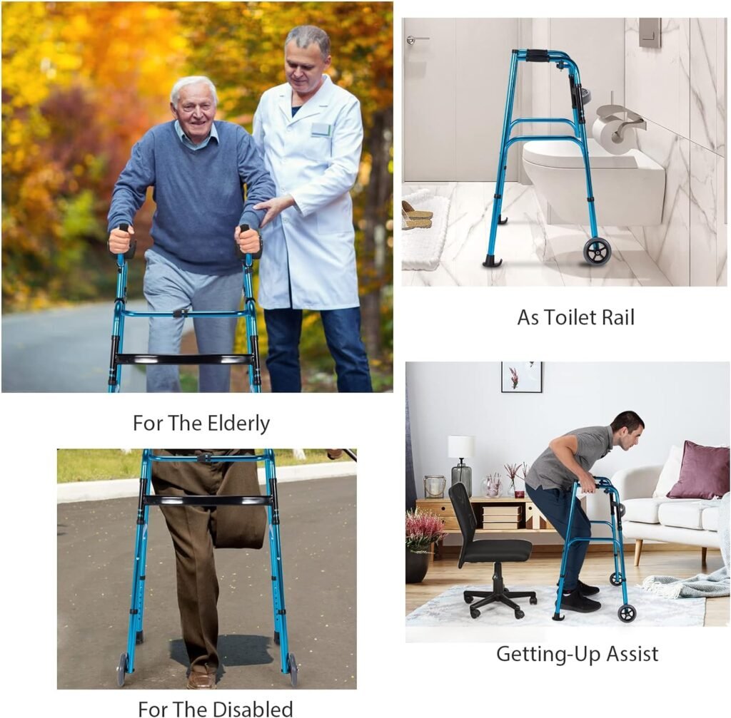 Goplus Walkers for Seniors, Foldable Standard Walker with 5’’ Wheels and Removable Padded Armrests 440lbs, Lightweight Walking Mobility Aid, Folding Platform Walker for Elderly, Handicap, Disabled Goplus Walkers for Seniors, Foldable Standard Walker with 5’’ Wheels and Removable Padded Armrests 440lbs, Lightweight Walking Mobility Aid, Folding Platform Walker for Elderly, Handicap, Disabled