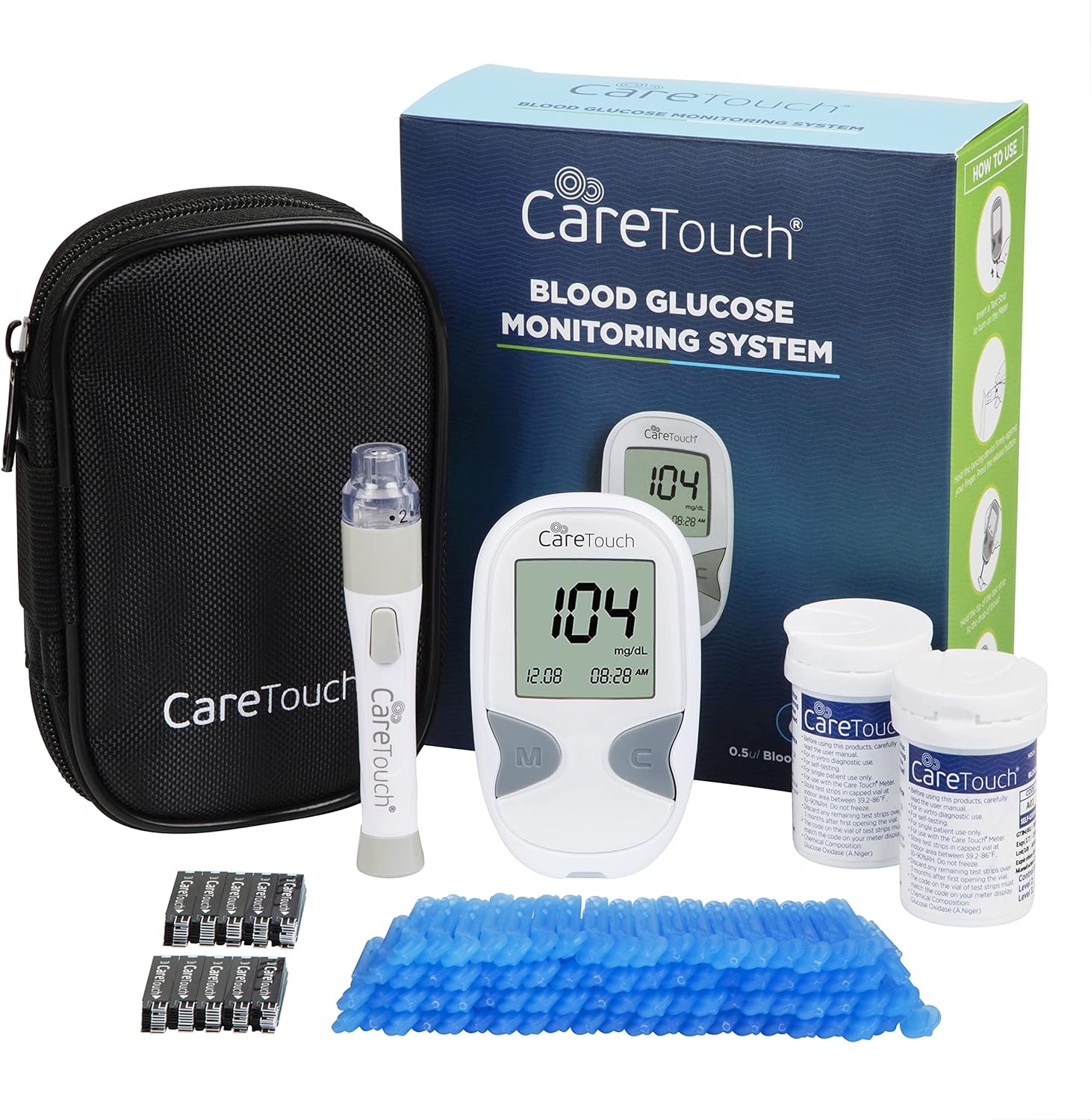 Care Touch Blood Glucose Meter Kit - Diabetes Testing Kit with Glucometer, Test Strips, Lancing Device, Lancets Travel Case Care Touch Glucose Meter Kit Reviewed - Diabetes Testing Kit with Glucometer, Test Strips, Lancing Device, Lancets Travel Case