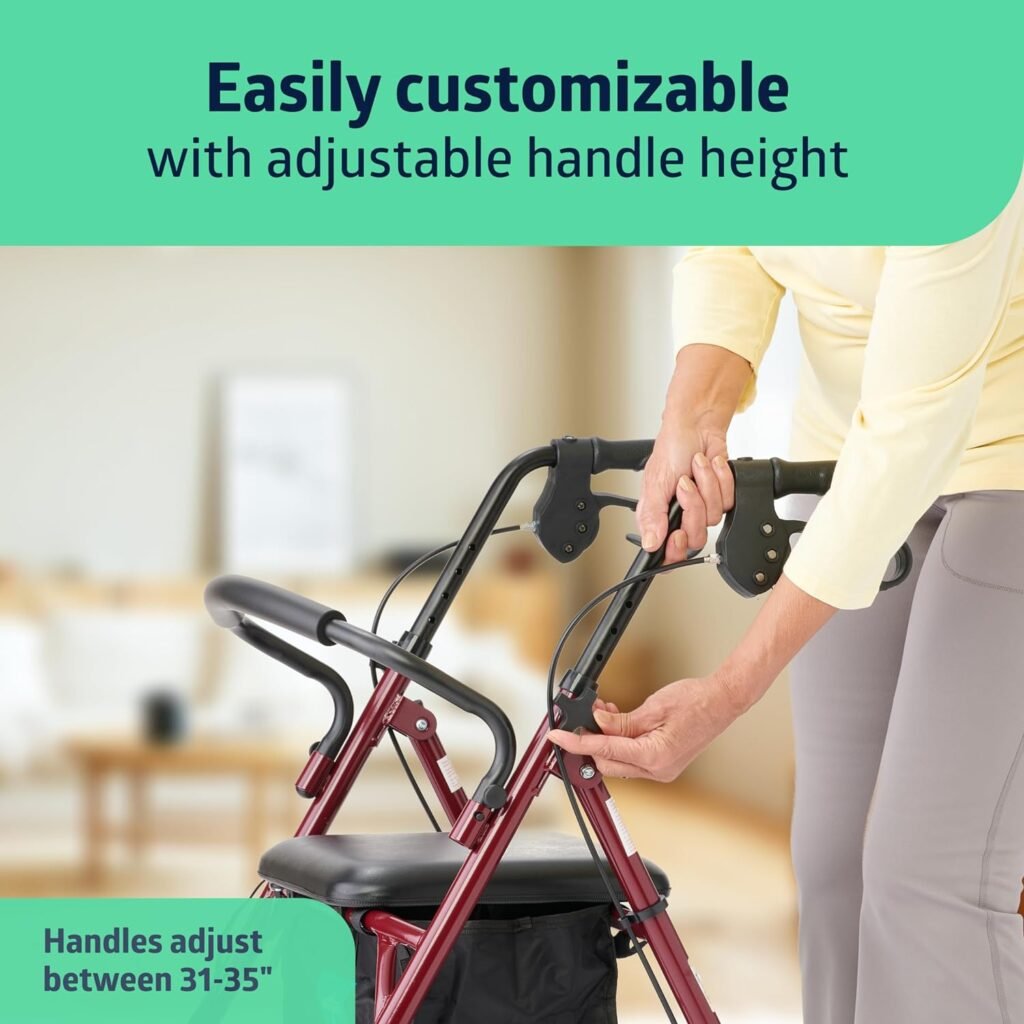 Medline Rollator Walker with Seat, Steel Rolling Walker with 6-inch Wheels Supports up to 350 lbs, Medical Walker, Burgundy Medline Rollator Walker with Seat, Steel Rolling Walker with 6-inch Wheels Supports up to 350 lbs, Medical Walker, Burgundy