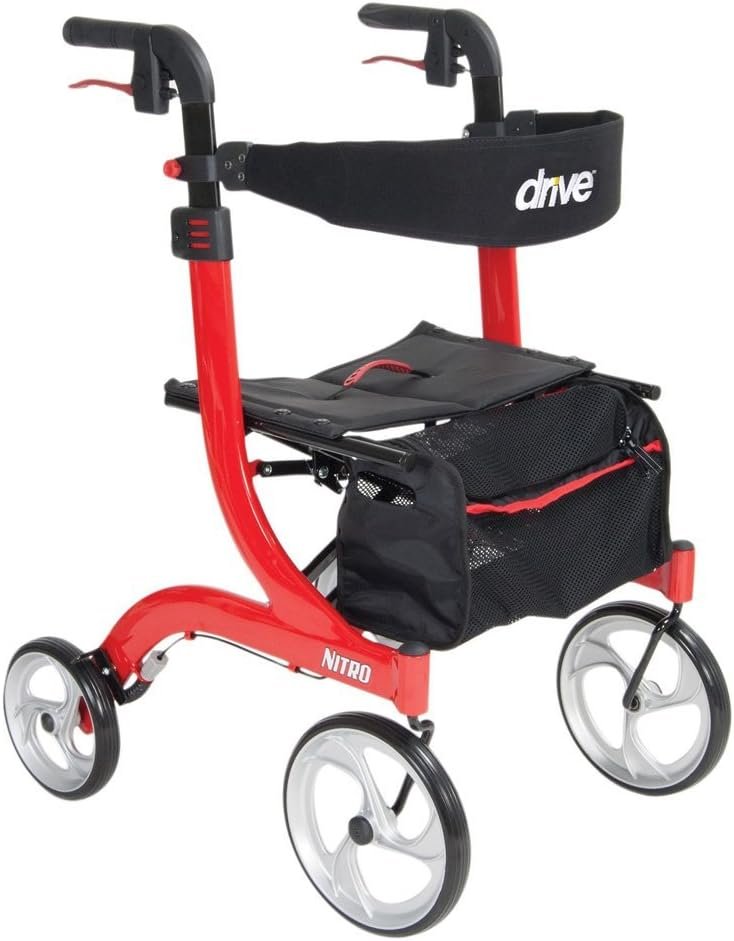 Drive Medical RTL10266 Nitro Euro-Style 4-Wheel Rollator Walker With Seat, Red